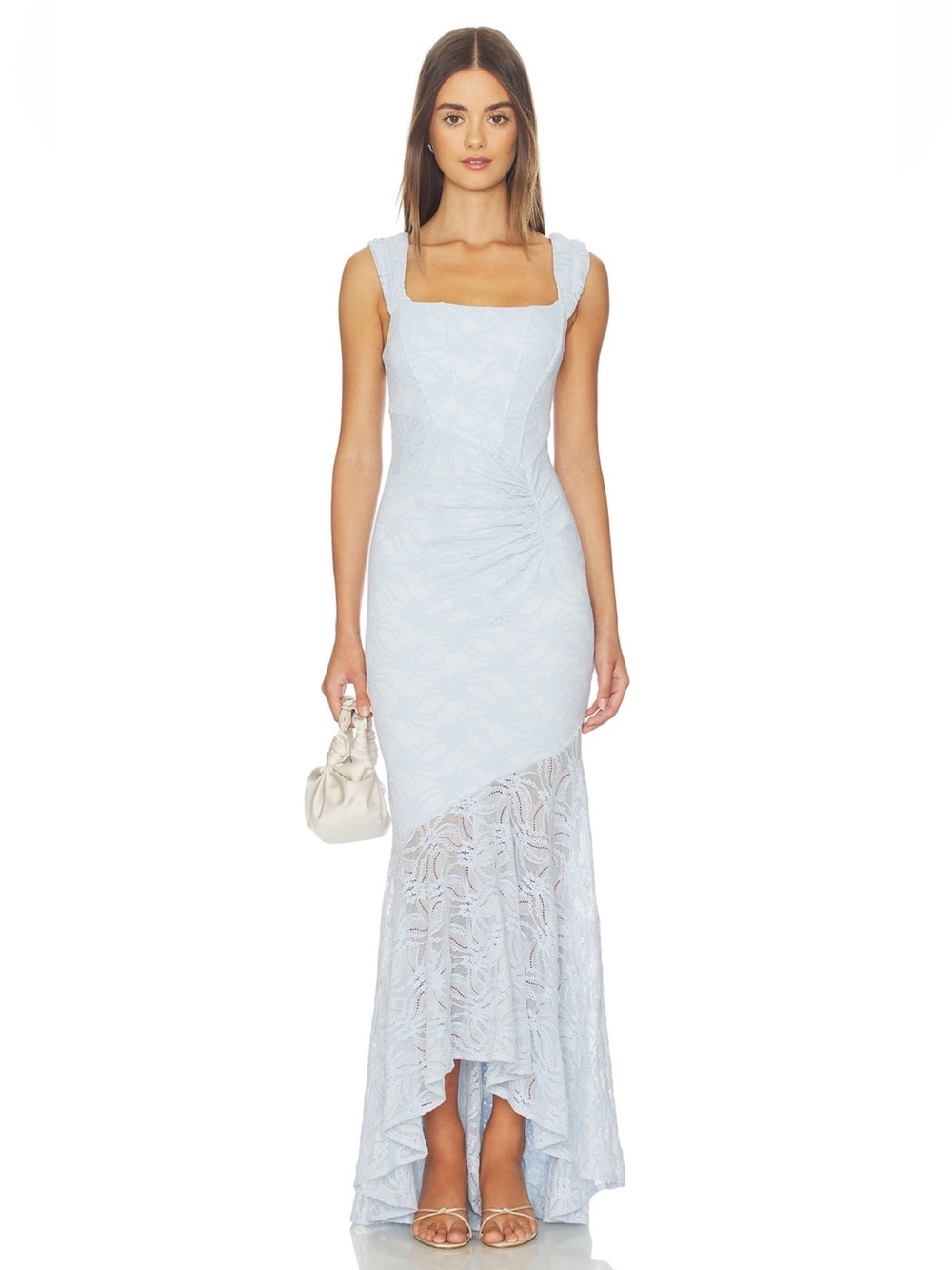 REVOLVE Pale Blue Lace High-Low Square-Neck Maxi Dress